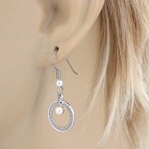 Silver and Pearl Round Filigree Ear Wires ESE27